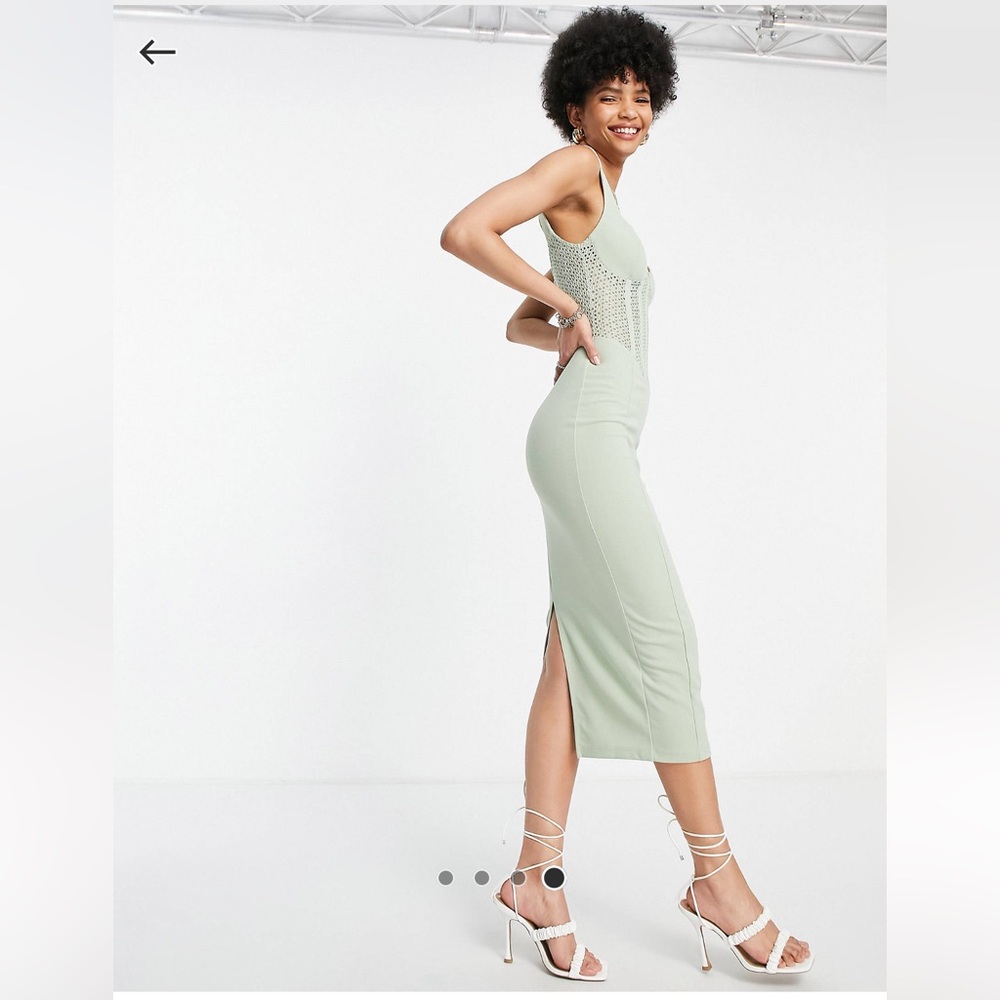 ASOS DESIGN Corset Lace Insert Midi Dress - Picture 7 of 7